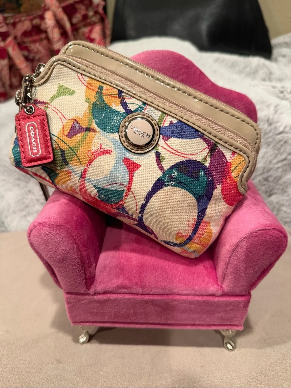 Coach Poppy Graffiti Multi-Color Canvas Double-Zip Wristlet / Wallet